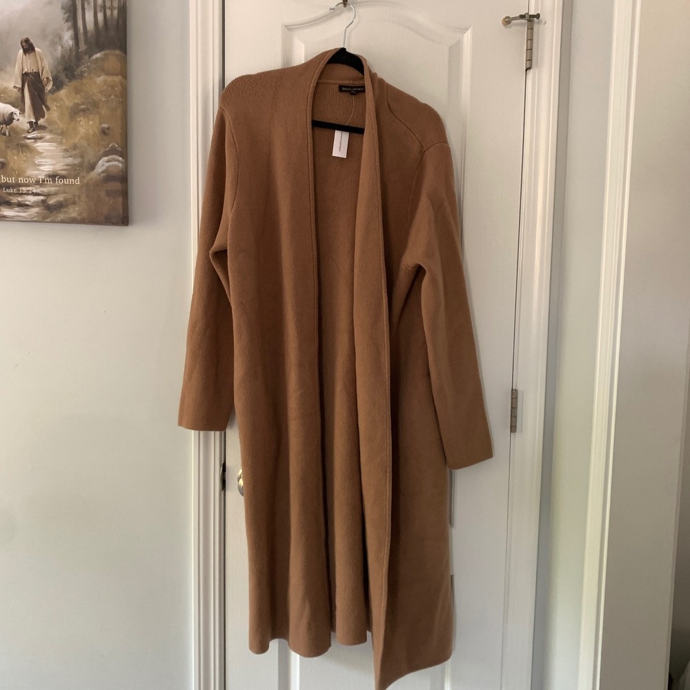 Banana Republic Serene XL Camel Brown Open Duster Cardigan Sweater Longline